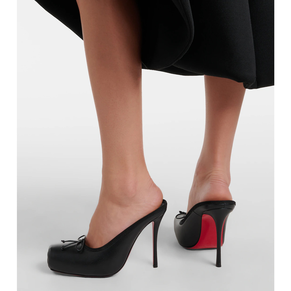 Christian Louboutin Cassia Mule 100 Black Leather Ballet Slip On Heel Pump 37.5 - Picture 4 of 15